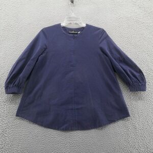 Pomander Place Womens Kieran‎ Seersucker Top Blouse XS Navy Blue Balloon Sleeve